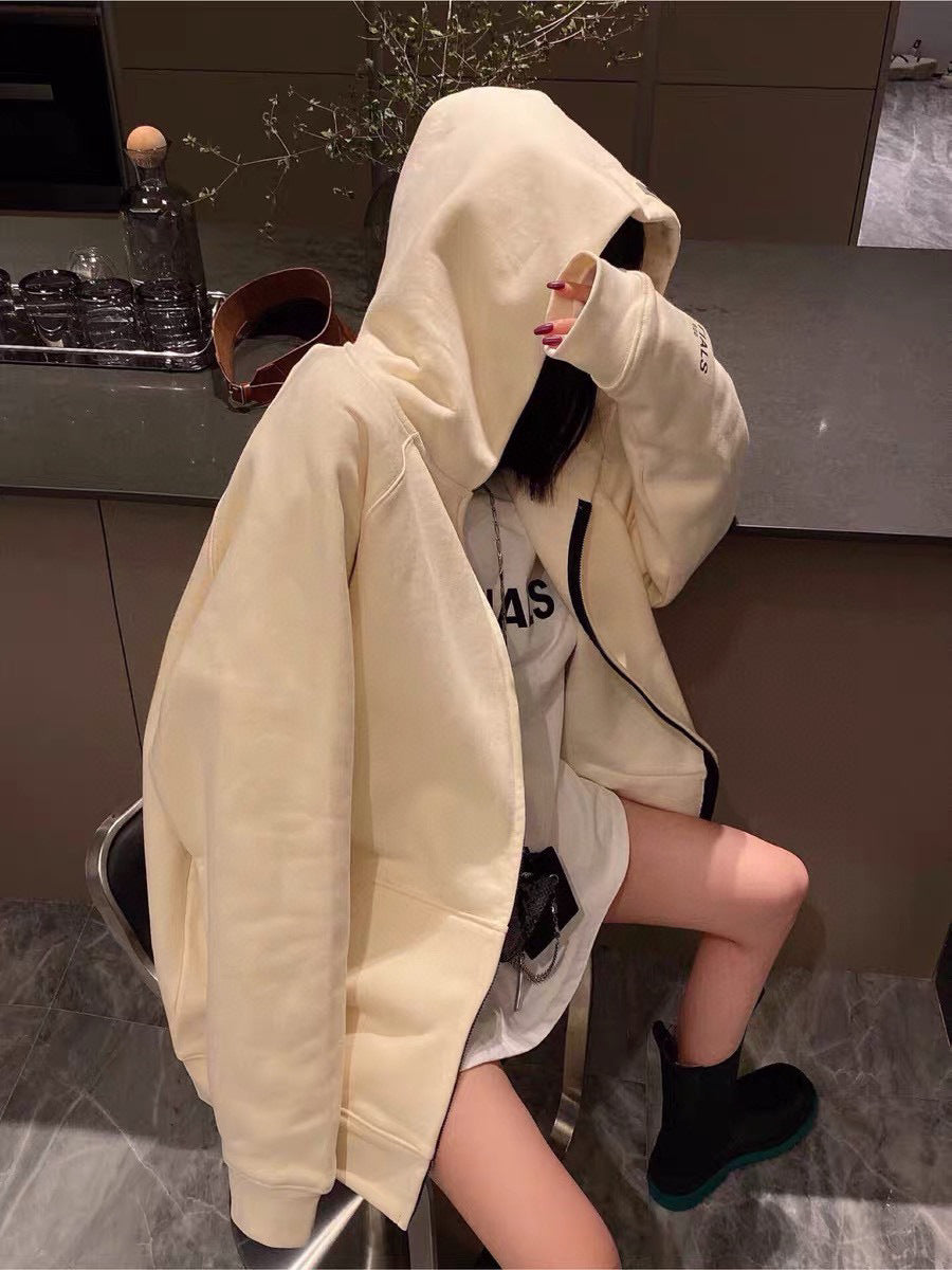 ESS Silicone Letter Zipper with Fleece Lining100% Cotton Hooded Sweater