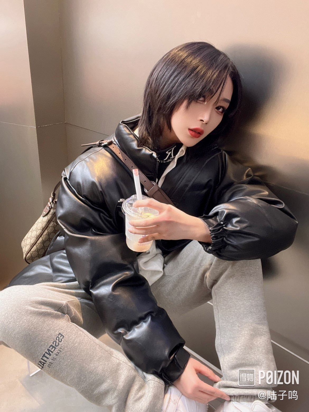 Top ESS **Fog Ankle-Tied Flocking Letter High Street Fleece-lined Loose Casual Sweatpants Trousers