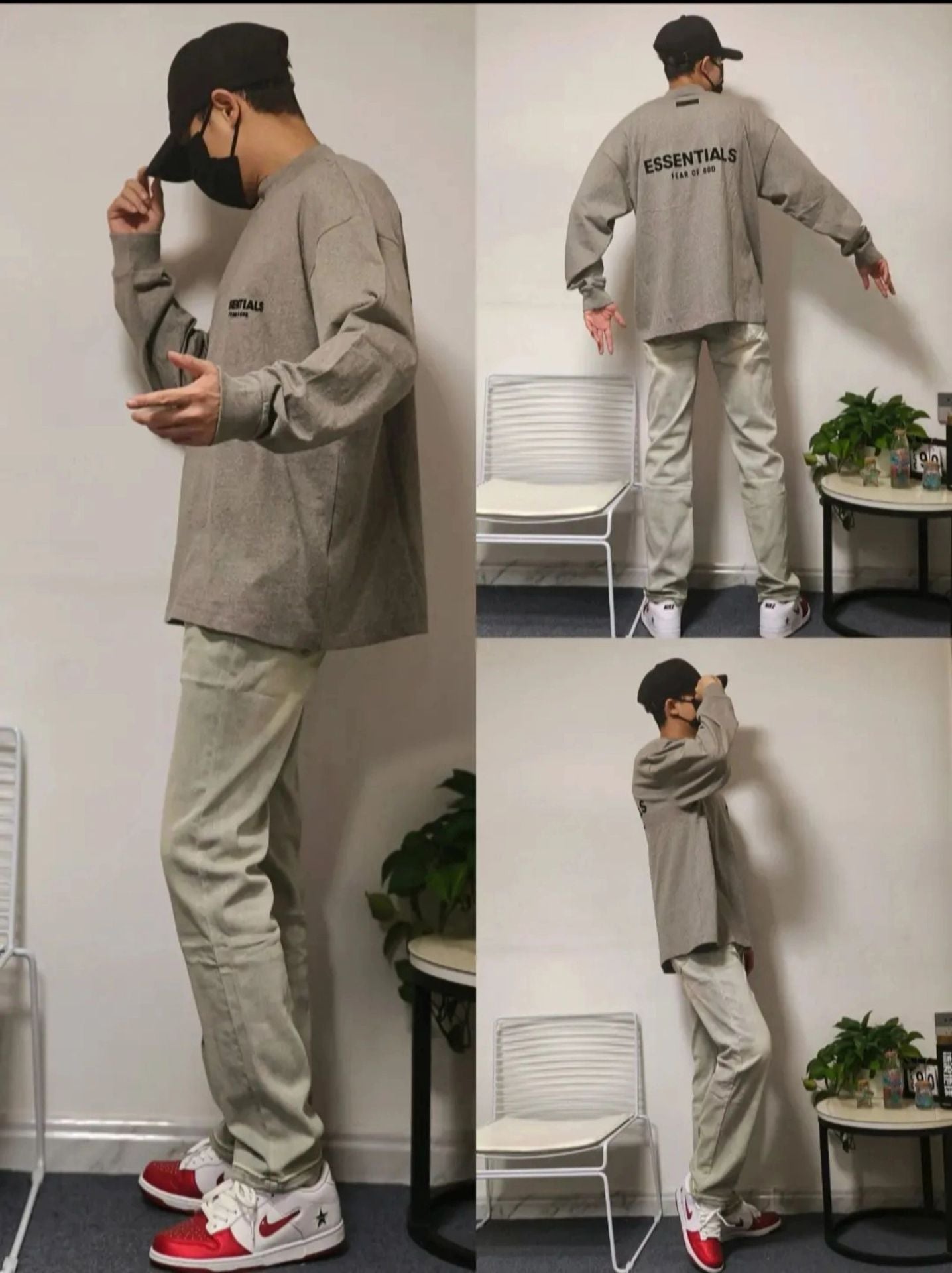 Top Essentials Flocking Letter Crew Neck 100% Cotton Long Sleeve T-shirt Fog Men and Women