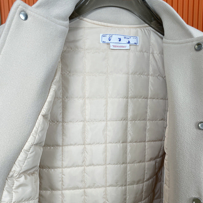 Off-White Patchwork Baseball Jacket Unisex Youth Street Fashion Jacket Coat