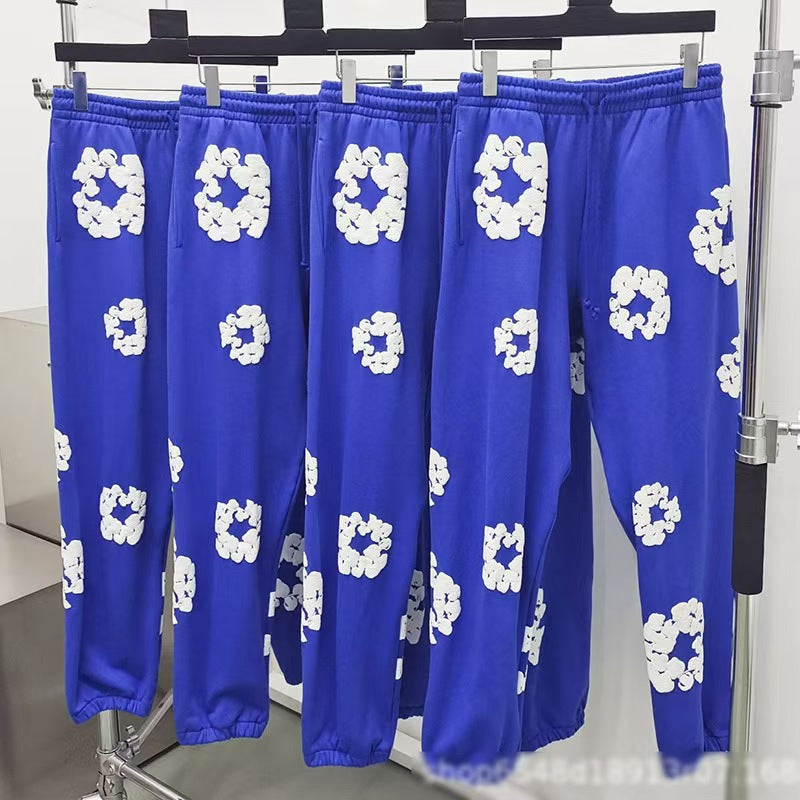 DENIM Puffy Printed 450gsm 100% Cotton Long Pants Sweater for women and men