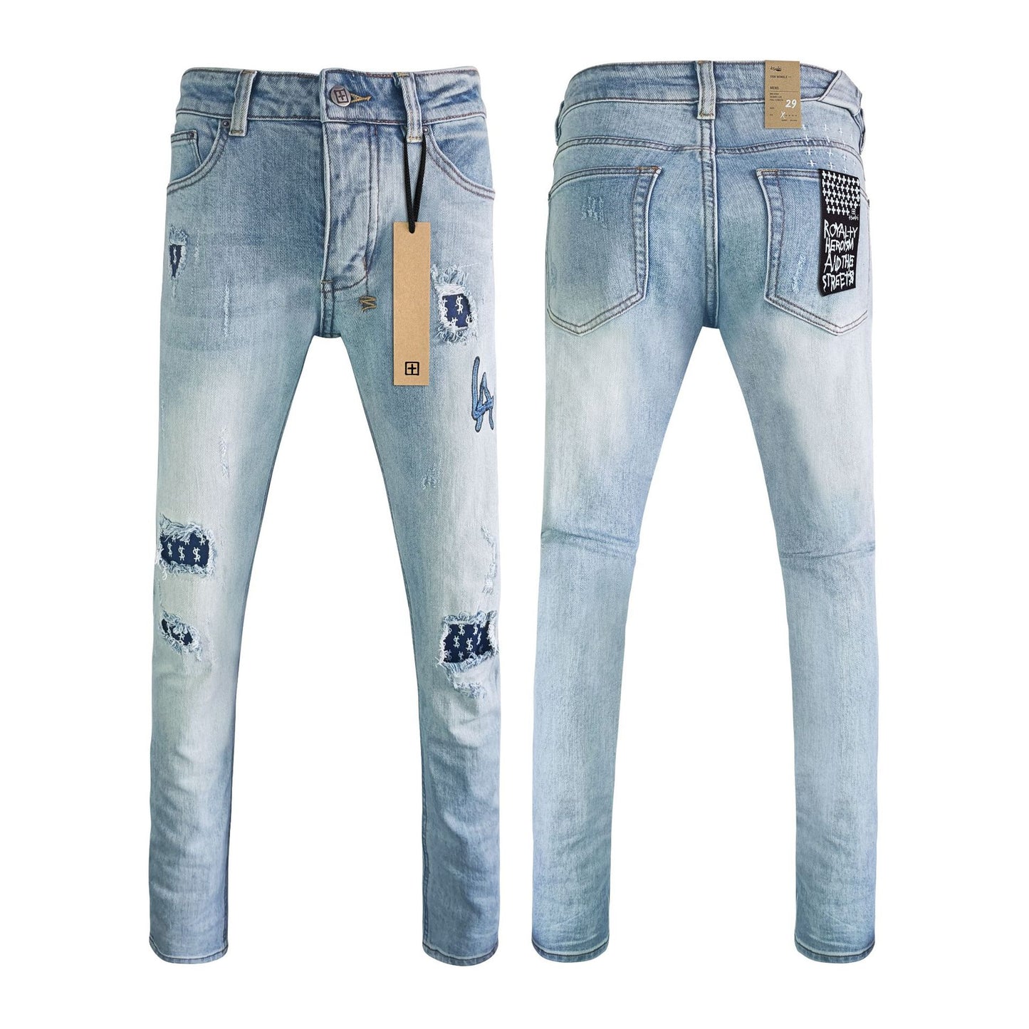 KSB901 Jeans straight-leg Ripped Stretch American High Street Casual Men's Jeans