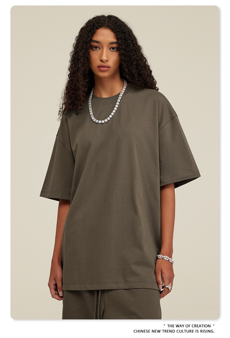 Be Men's 2024 Spring and Summer 305G Heavy T-shirt Men's American Cotton Fashion Brand Solid Color Short Sleeve Teen T-shirt