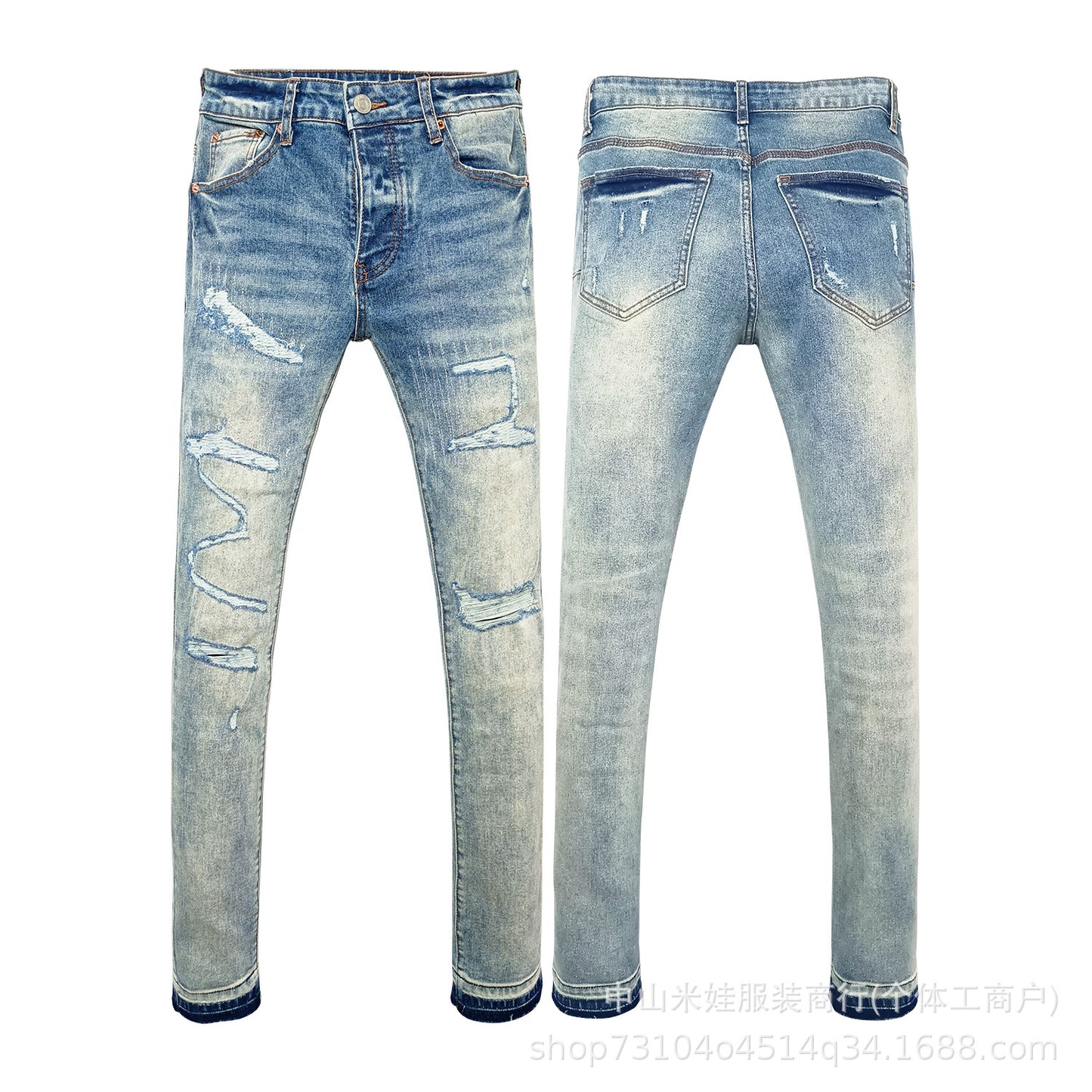 Pp6601 Purple Jeans American Style Hip Hop Ripped Jeans