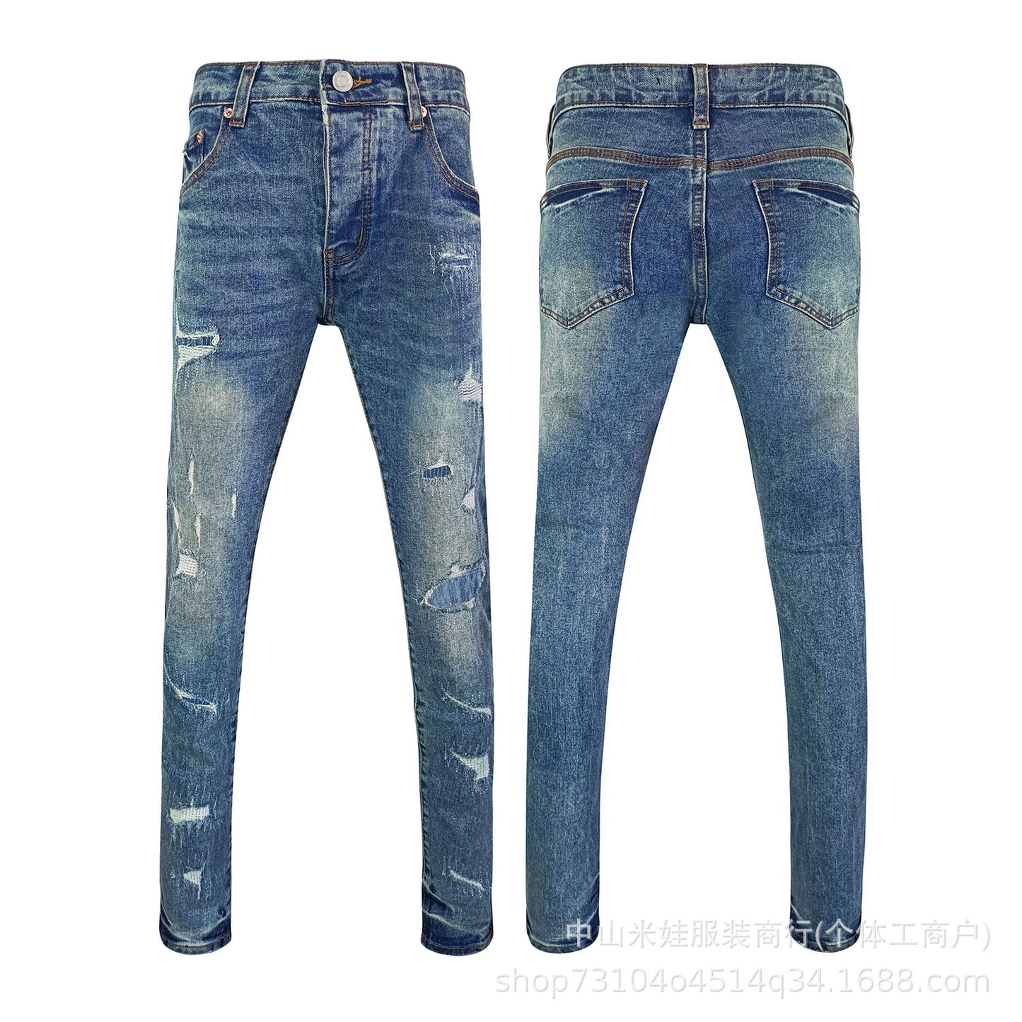 Pp6601 Purple Jeans American Style Hip Hop Ripped Jeans