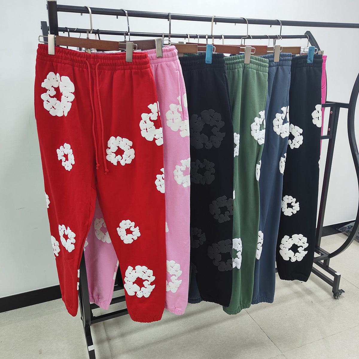 DENIM Puffy Printed 450gsm 100% Cotton Long Pants Sweater for women and men