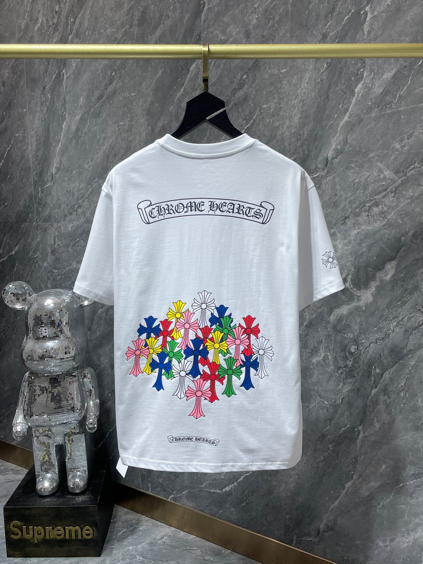 Chrome Hearts Letter Colorful Cross Flower Arm Double Yarn Short Sleeve T-Shirt for Men