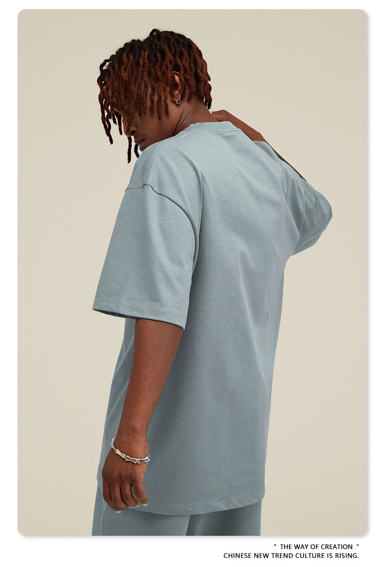 Be Men's 2024 Spring and Summer 305G Heavy T-shirt Men's American Cotton Fashion Brand Solid Color Short Sleeve Teen T-shirt