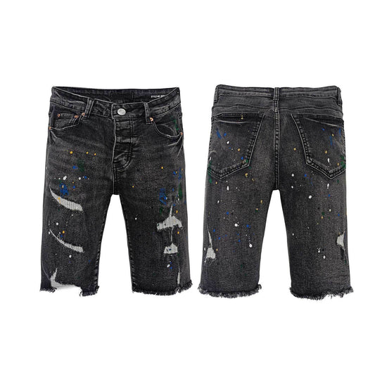 Purple Jeans Splash-Ink Jeans Washed Do the Old Cowboy Denim Shorts
