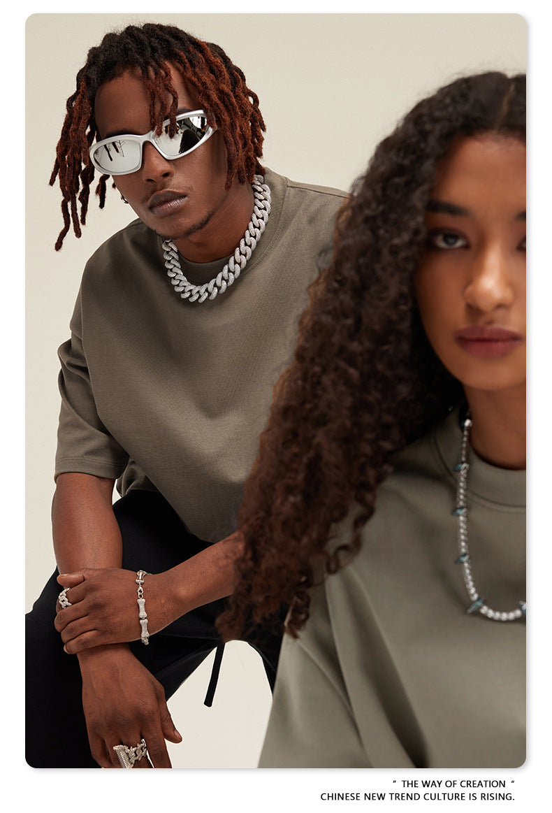 Be Men's 2024 Bashi Cotton T-shirt Heavy Loose Teen Short-Sleeved Men's T Summer Fashion Brand Short Sleeve T-shirt Men's