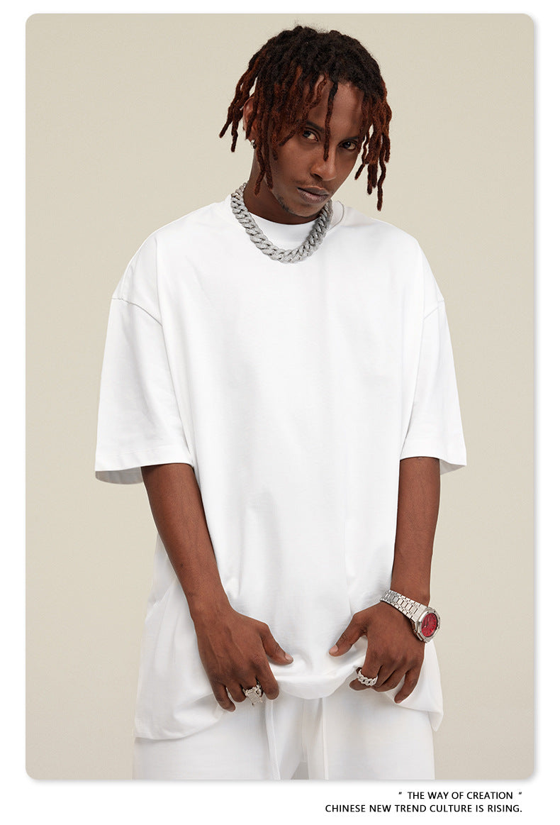 Be Men's 2024 Spring and Summer 305G Heavy T-shirt Men's American Cotton Fashion Brand Solid Color Short Sleeve Teen T-shirt