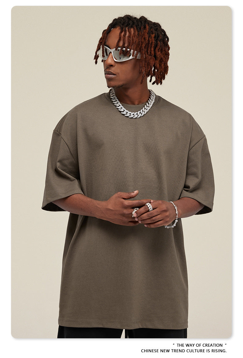 Be Men's 2024 Bashi Cotton T-shirt Heavy Loose Teen Short-Sleeved Men's T Summer Fashion Brand Short Sleeve T-shirt Men's