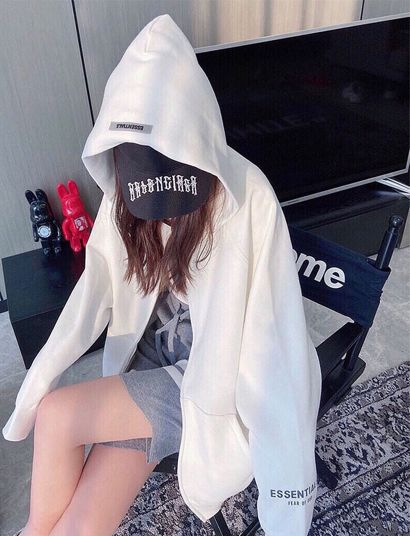 ESS Silicone Letter Zipper with Fleece Lining100% Cotton Hooded Sweater