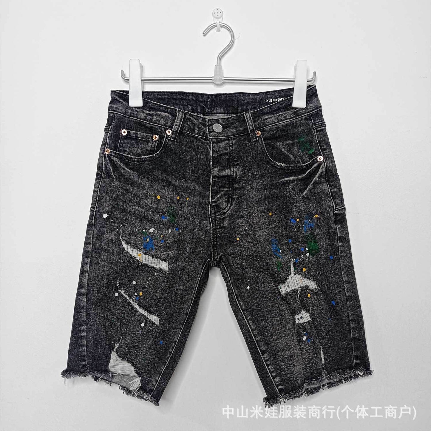 Purple Jeans Splash-Ink Jeans Washed Do the Old Cowboy Denim Shorts