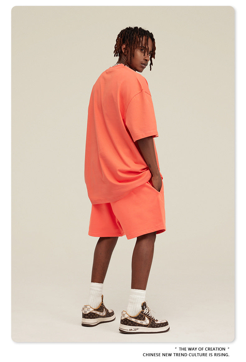 Be Men's 2024 Spring and Summer 305G Heavy T-shirt Men's American Cotton Fashion Brand Solid Color Short Sleeve Teen T-shirt