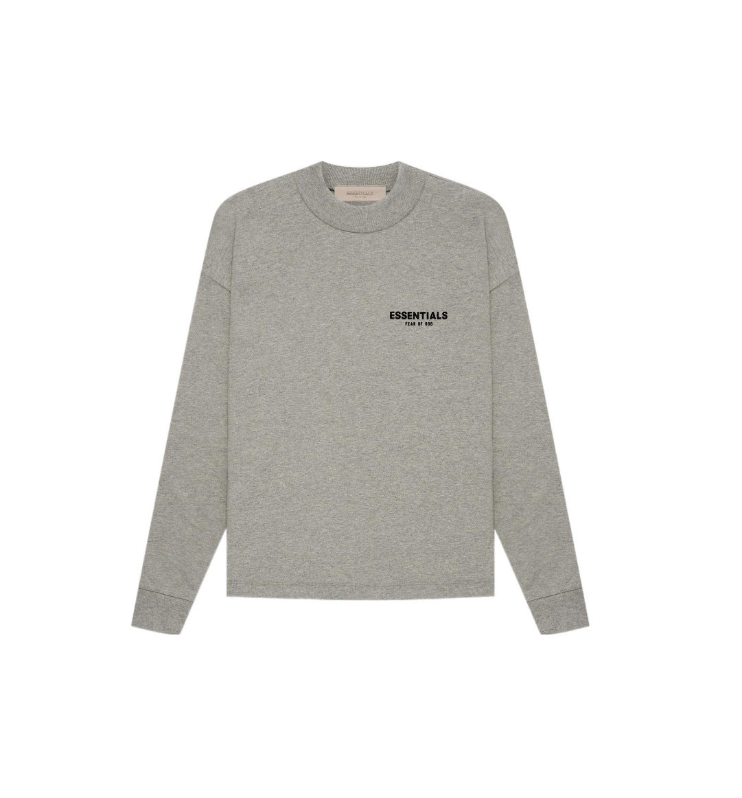 Top Essentials Flocking Letter Crew Neck 100% Cotton Long Sleeve T-shirt Fog Men and Women