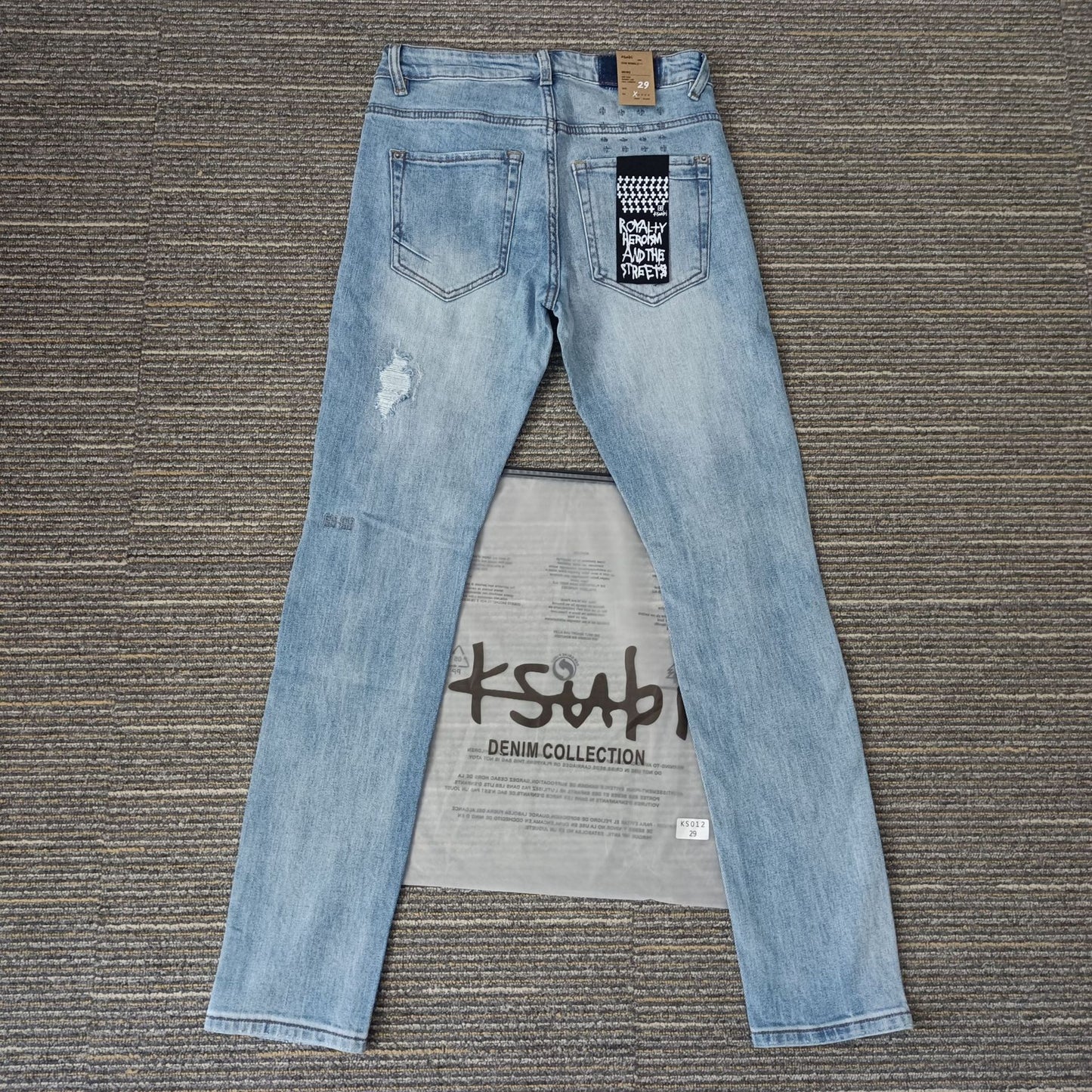 KSB Jeans Straight Ripped Stretch American High Street Casual Men's Jeans