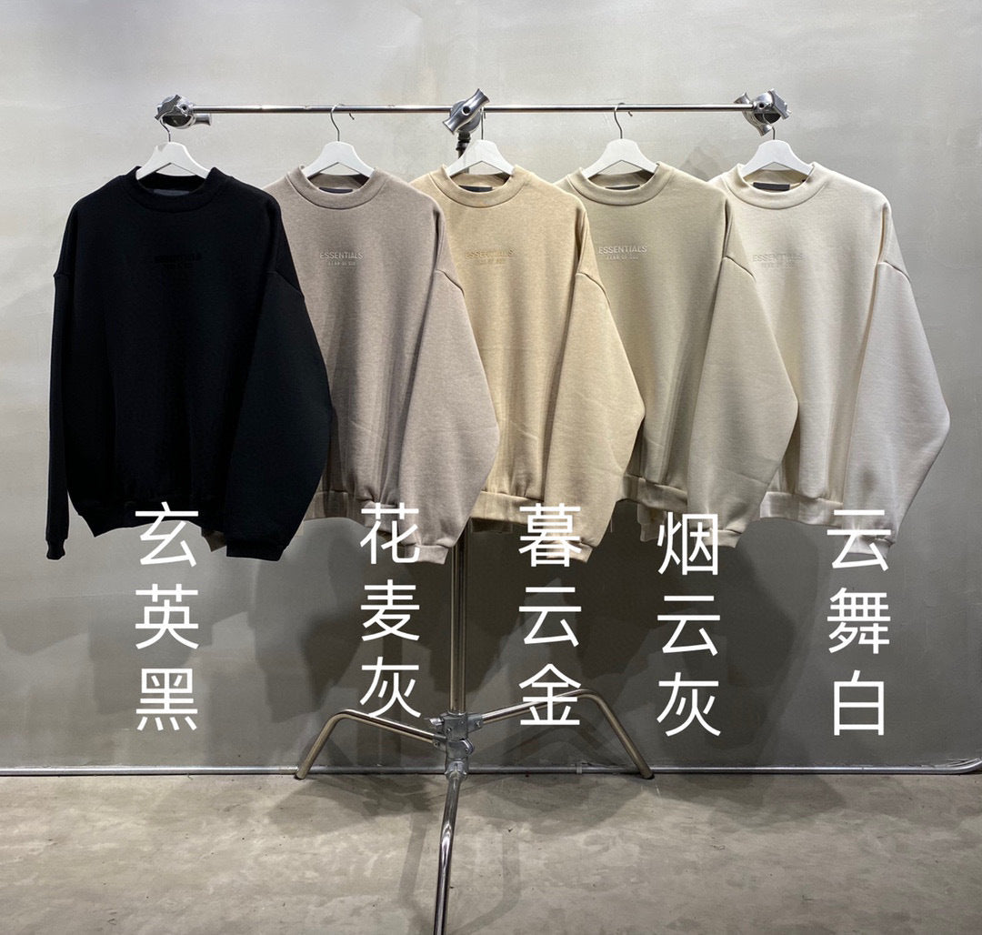 ESS Letter Fog Loose Fleece-lined Crew Neck Pullover Sweatshirt American Fashion Brand Men