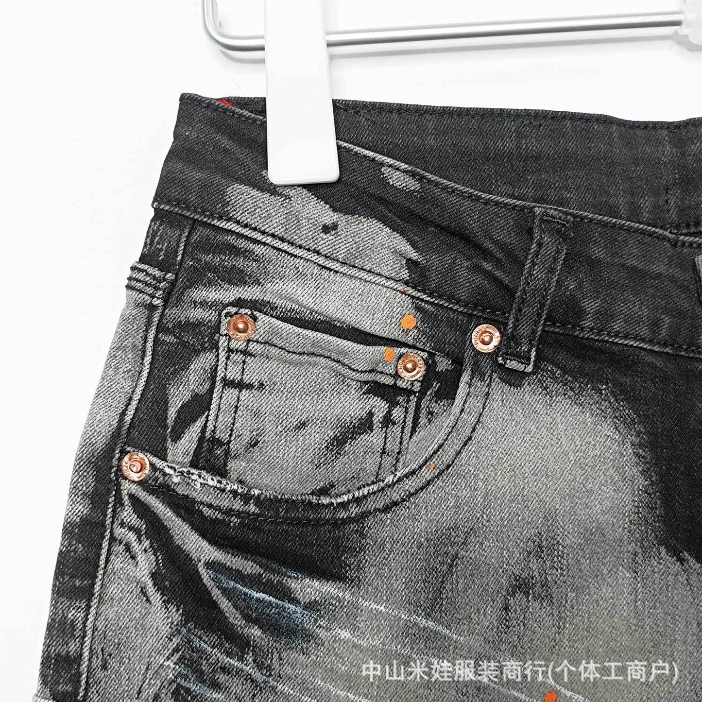 Purple Jeans Splashed Ink Black Jeans