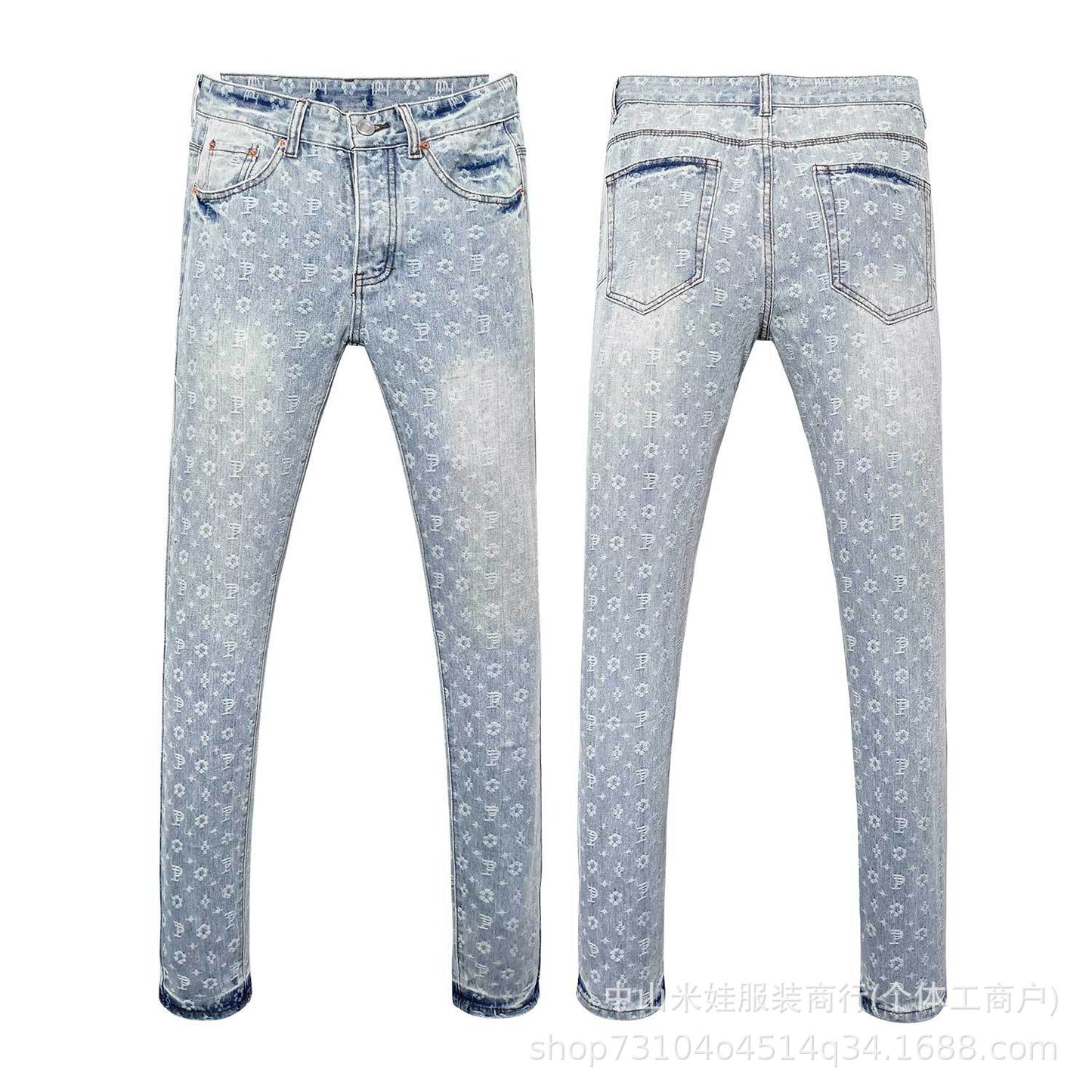 Pp6610 Purple Jeans American Style Hip Hop Ripped Splash-Ink Jeans