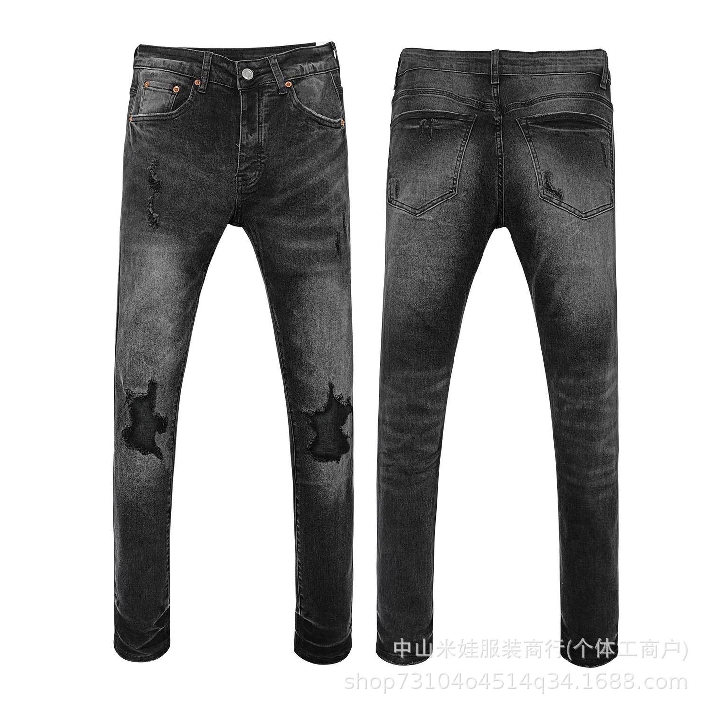 PP6606 PURPLE Jeans American Hip-Hop Ripped PB Ink Splash Jeans