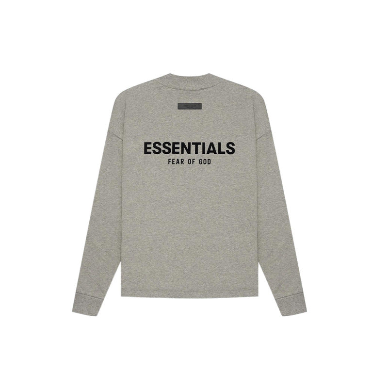 Top Essentials Flocking Letter Crew Neck 100% Cotton Long Sleeve T-shirt Fog Men and Women