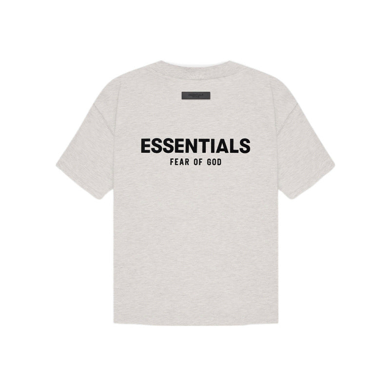 Top ESS Front and Rear Three-Dimensional Flocking Letters 100% Cotton round Neck Loose Couple Short Sleeve T-shirt