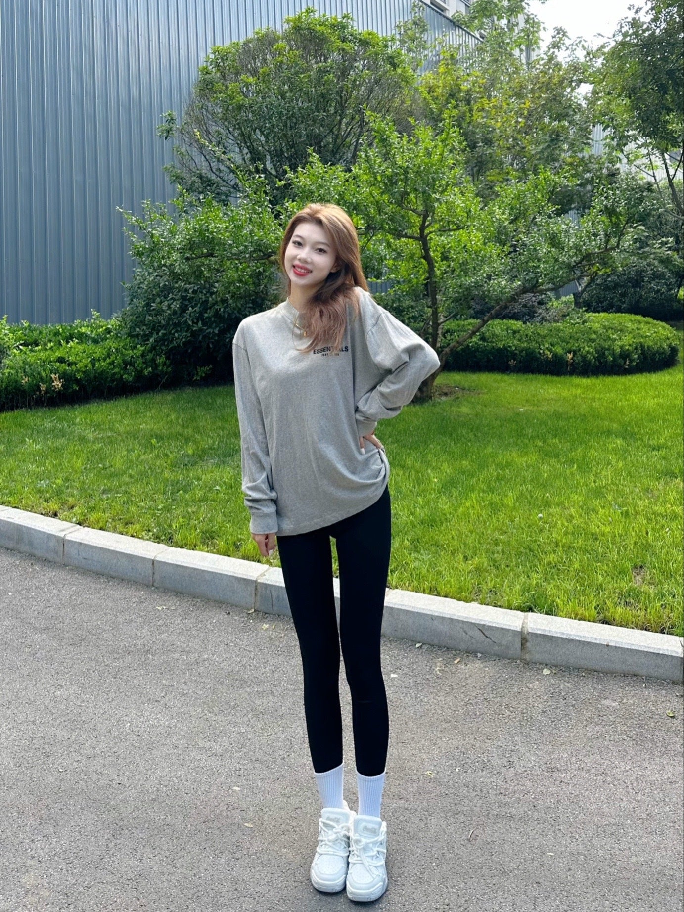 Top Essentials Flocking Letter Crew Neck 100% Cotton Long Sleeve T-shirt Fog Men and Women