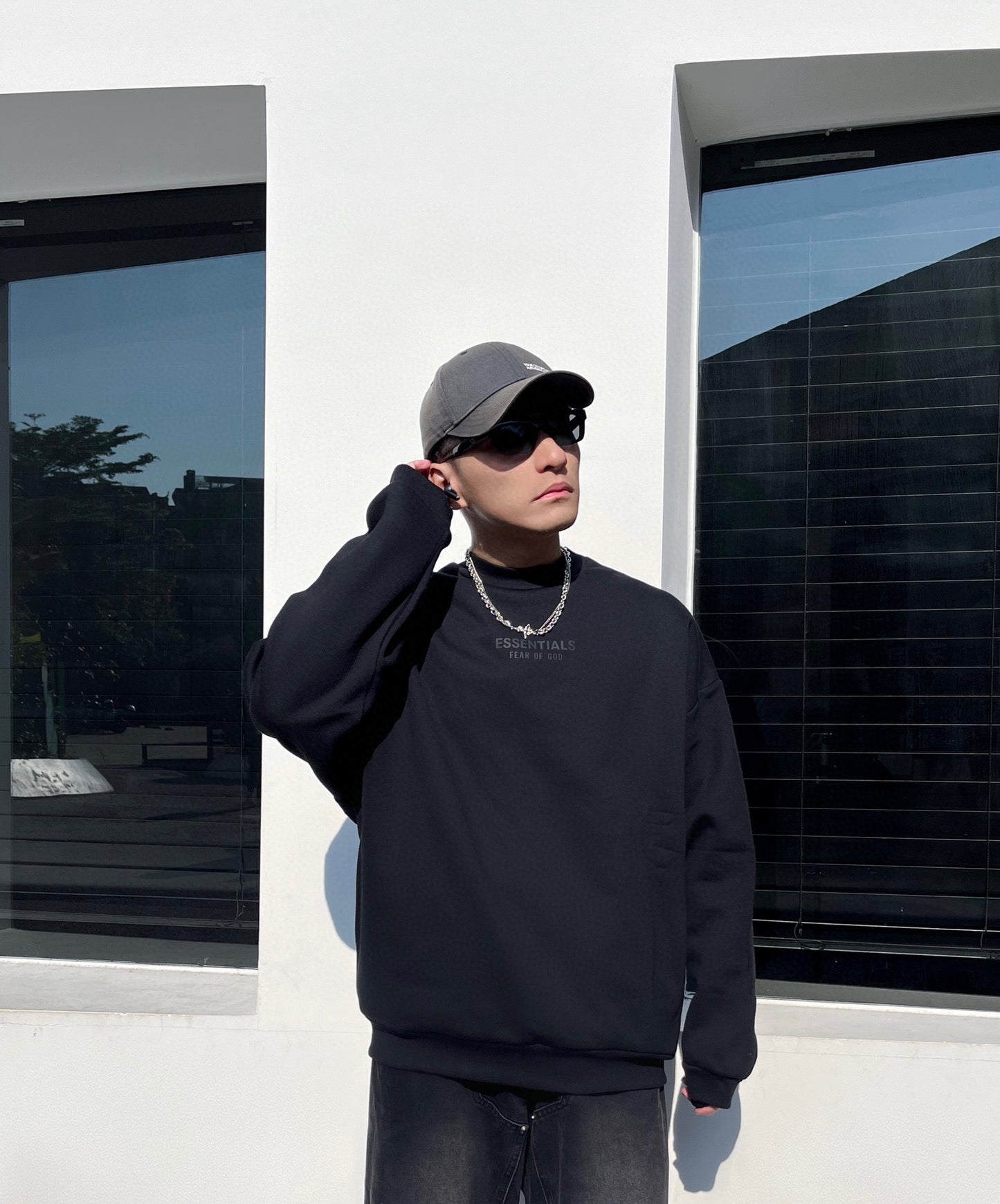 ESS Letter Fog Loose Fleece-lined Crew Neck Pullover Sweatshirt American Fashion Brand Men