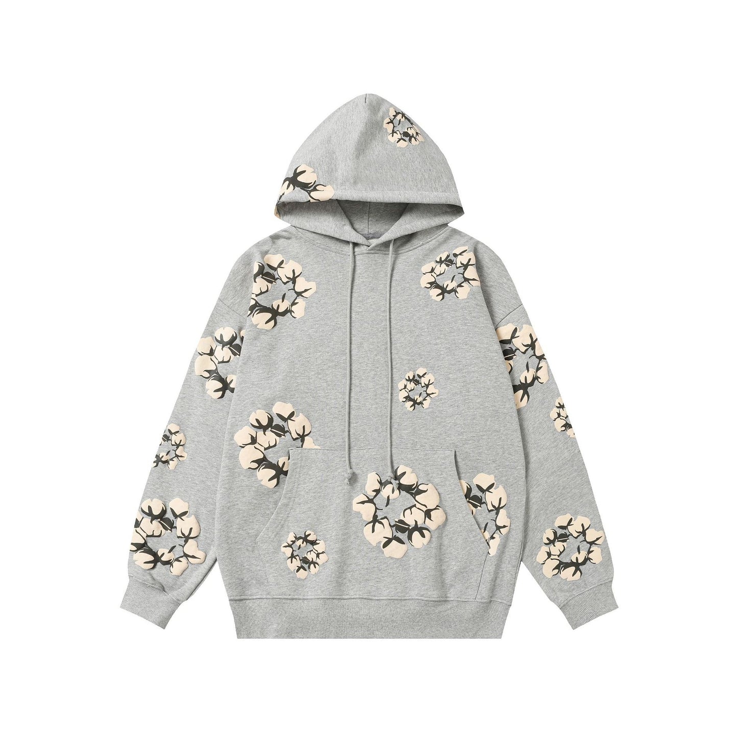New Denim 380gsm tears 100% cotton flowers men hoodies