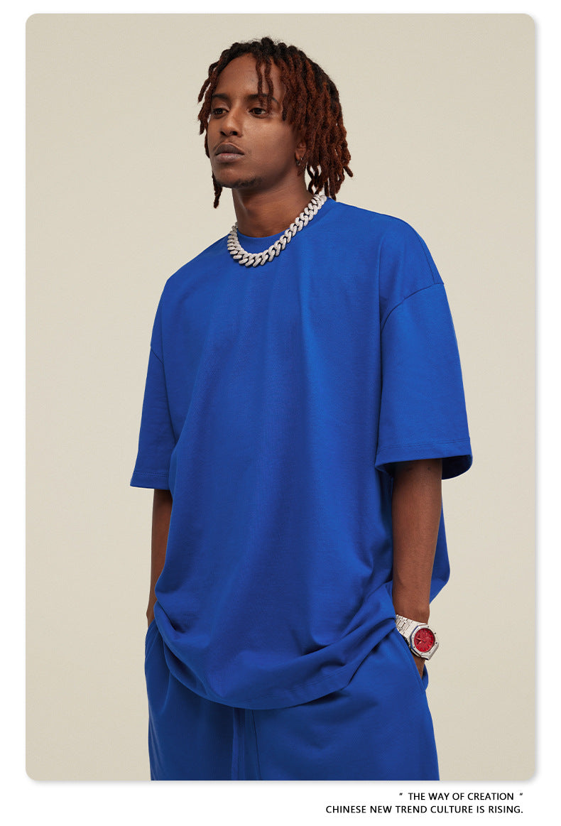 Be Men's 2024 Spring and Summer 305G Heavy T-shirt Men's American Cotton Fashion Brand Solid Color Short Sleeve Teen T-shirt