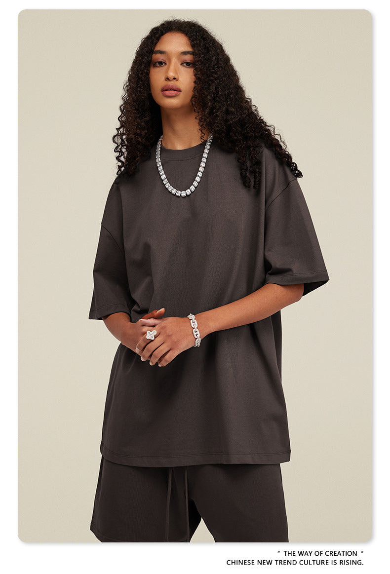 Be Men's 2024 Spring and Summer 305G Heavy T-shirt Men's American Cotton Fashion Brand Solid Color Short Sleeve Teen T-shirt