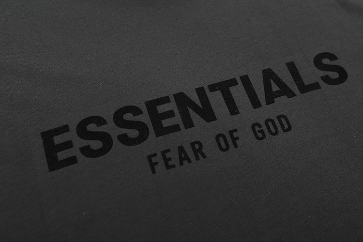 Top ESS Front and Rear Three-Dimensional Flocking Letters 100% Cotton round Neck Loose Couple Short Sleeve T-shirt