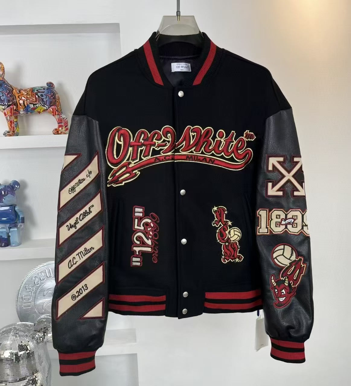 Off-White Patchwork Baseball Jacket Unisex Youth Street Fashion Jacket Coat