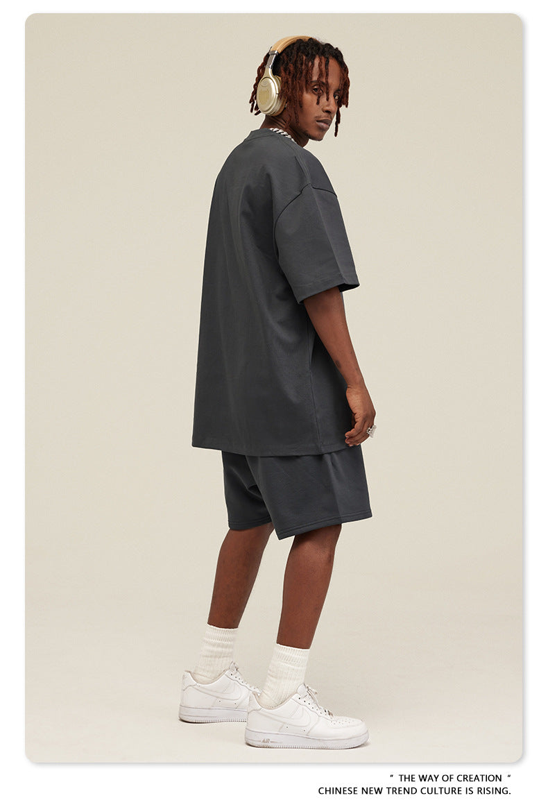 Be Men's 2024 Spring and Summer 305G Heavy T-shirt Men's American Cotton Fashion Brand Solid Color Short Sleeve Teen T-shirt