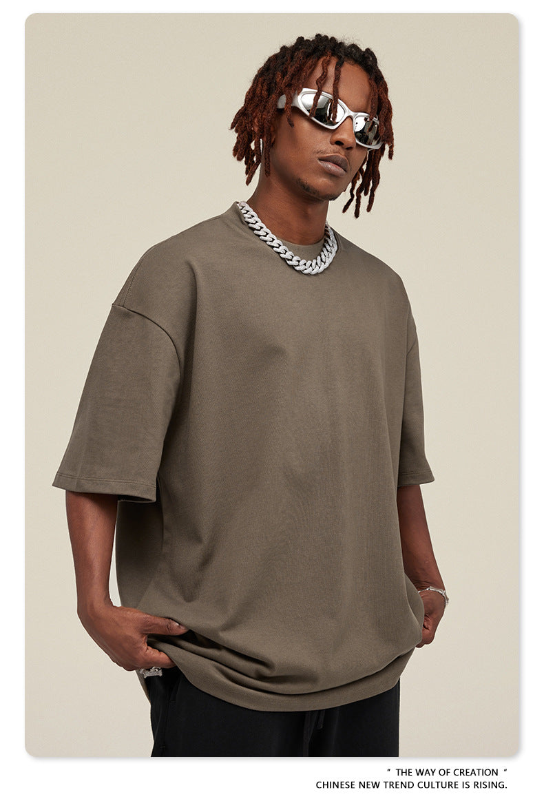 Be Men's 2024 Bashi Cotton T-shirt Heavy Loose Teen Short-Sleeved Men's T Summer Fashion Brand Short Sleeve T-shirt Men's