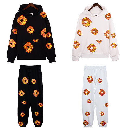 DENIMTEARS Kapok Foam Printed Trendy Brand Sweatshirt and Sweatpants Casual Hoodie Unisex Sports Set