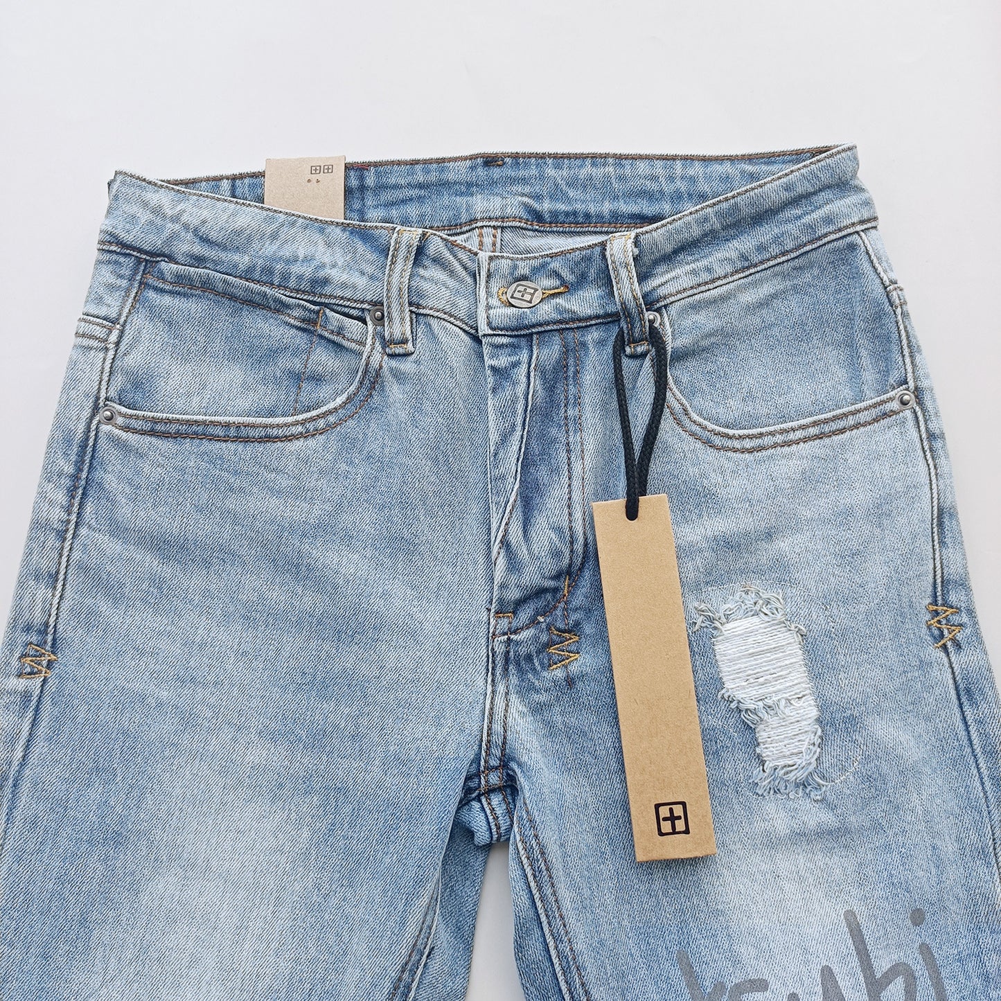 KSB901 Jeans straight-leg Ripped Stretch American High Street Casual Men's Jeans