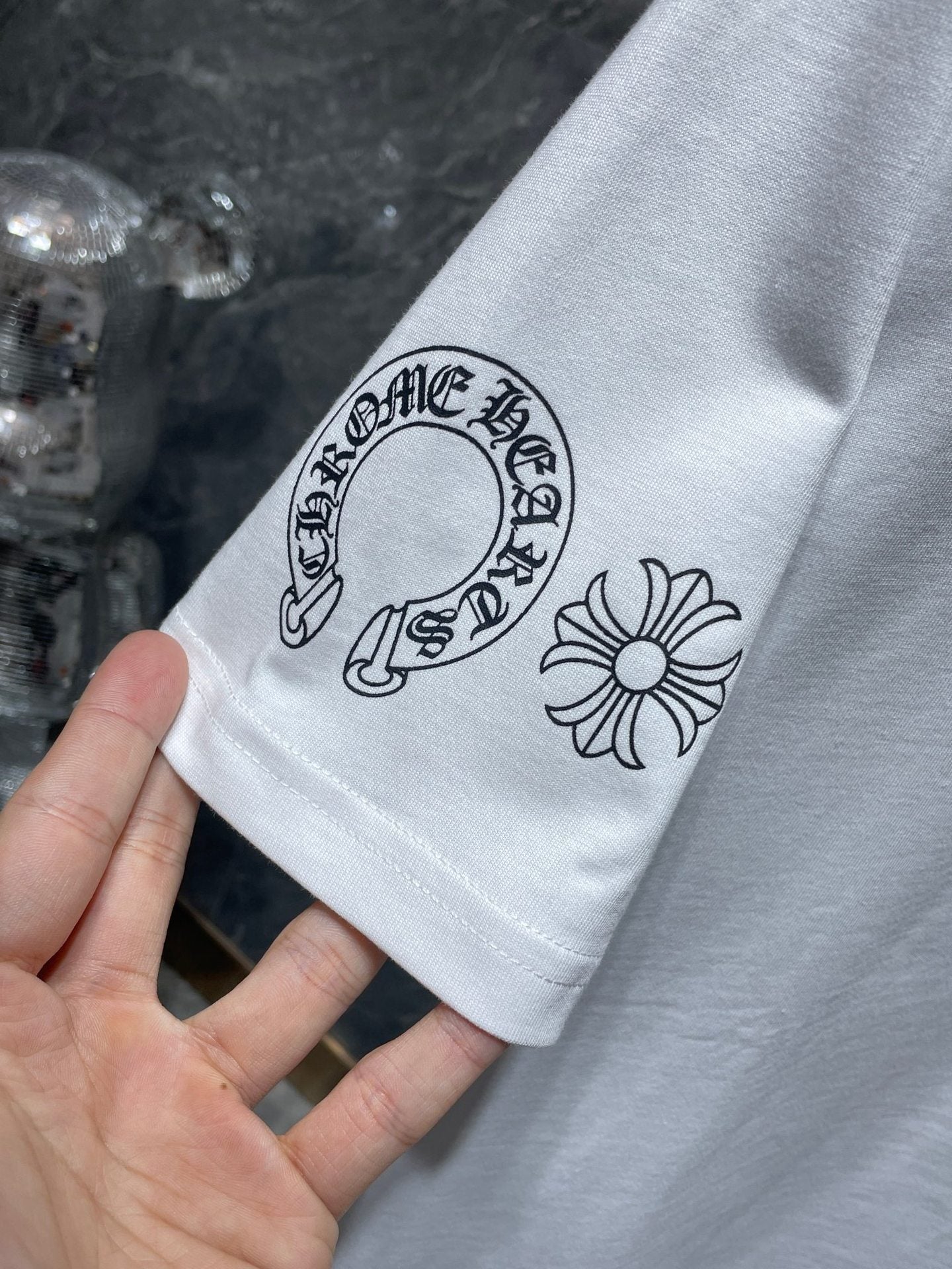 Chrome Hearts Letter Colorful Cross Flower Arm Double Yarn Short Sleeve T-Shirt for Men