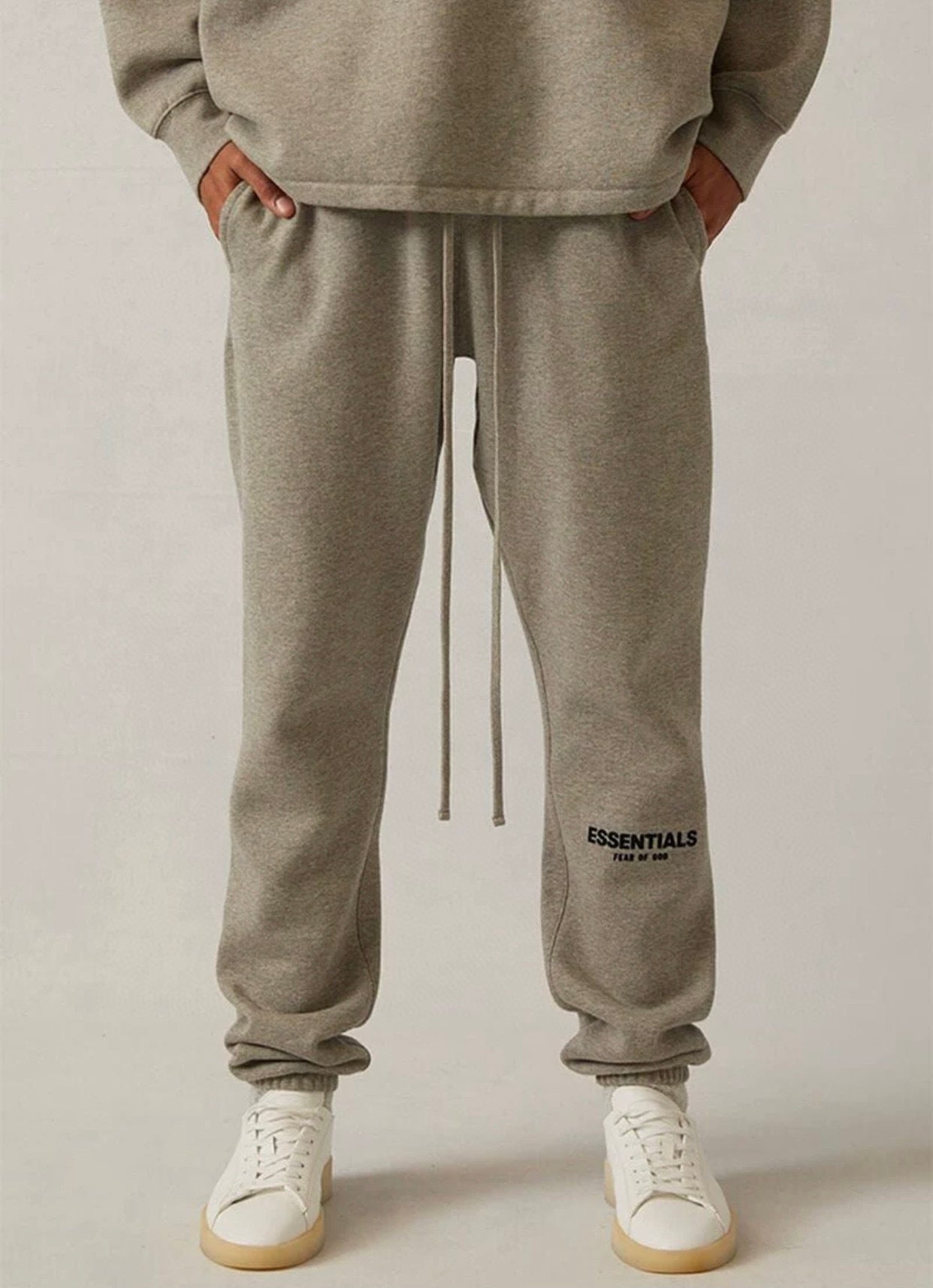 Top ESS **Fog Ankle-Tied Flocking Letter High Street Fleece-lined Loose Casual Sweatpants Trousers