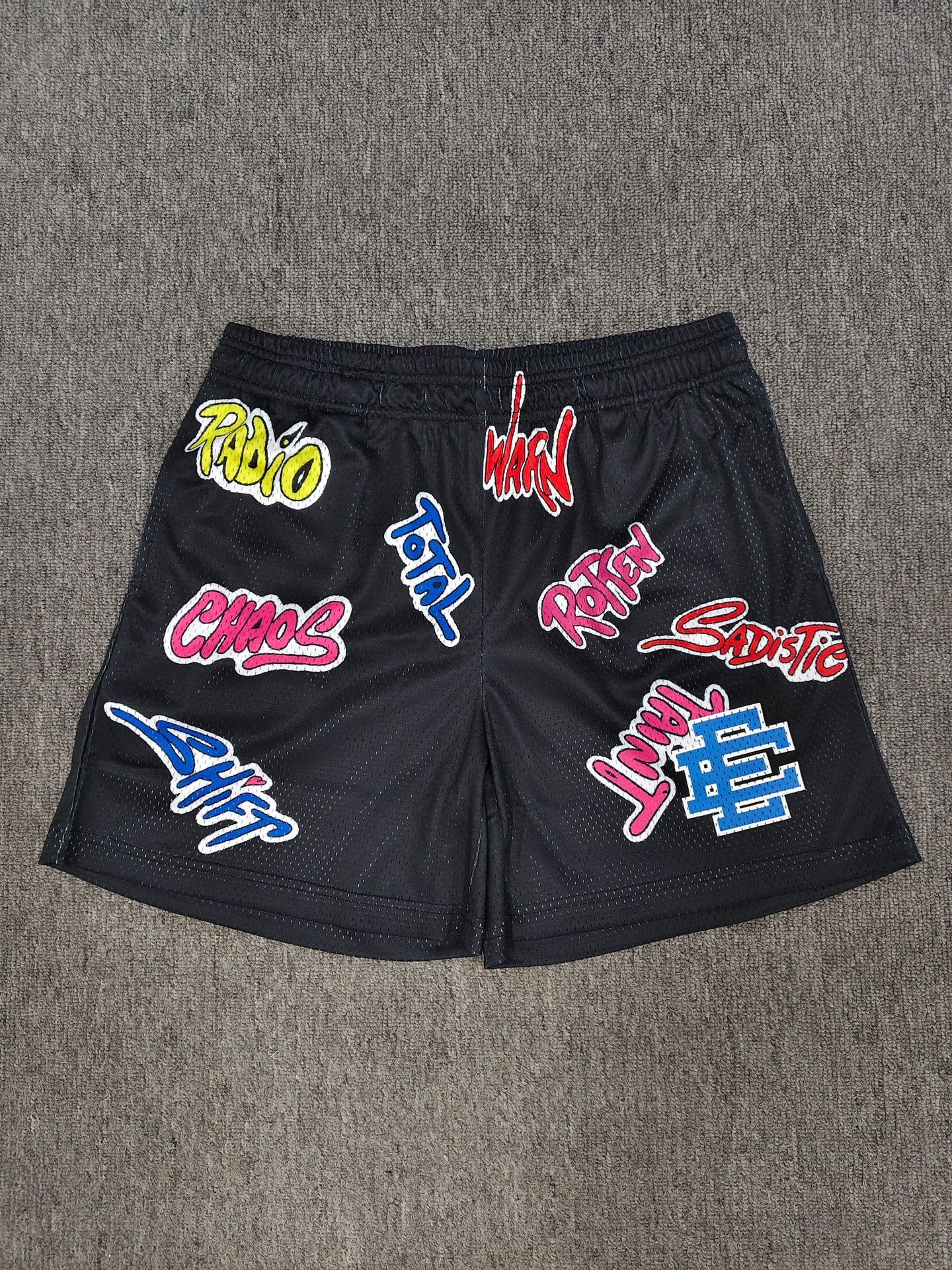 EE Black Graffiti Mesh Sports Shorts for Men