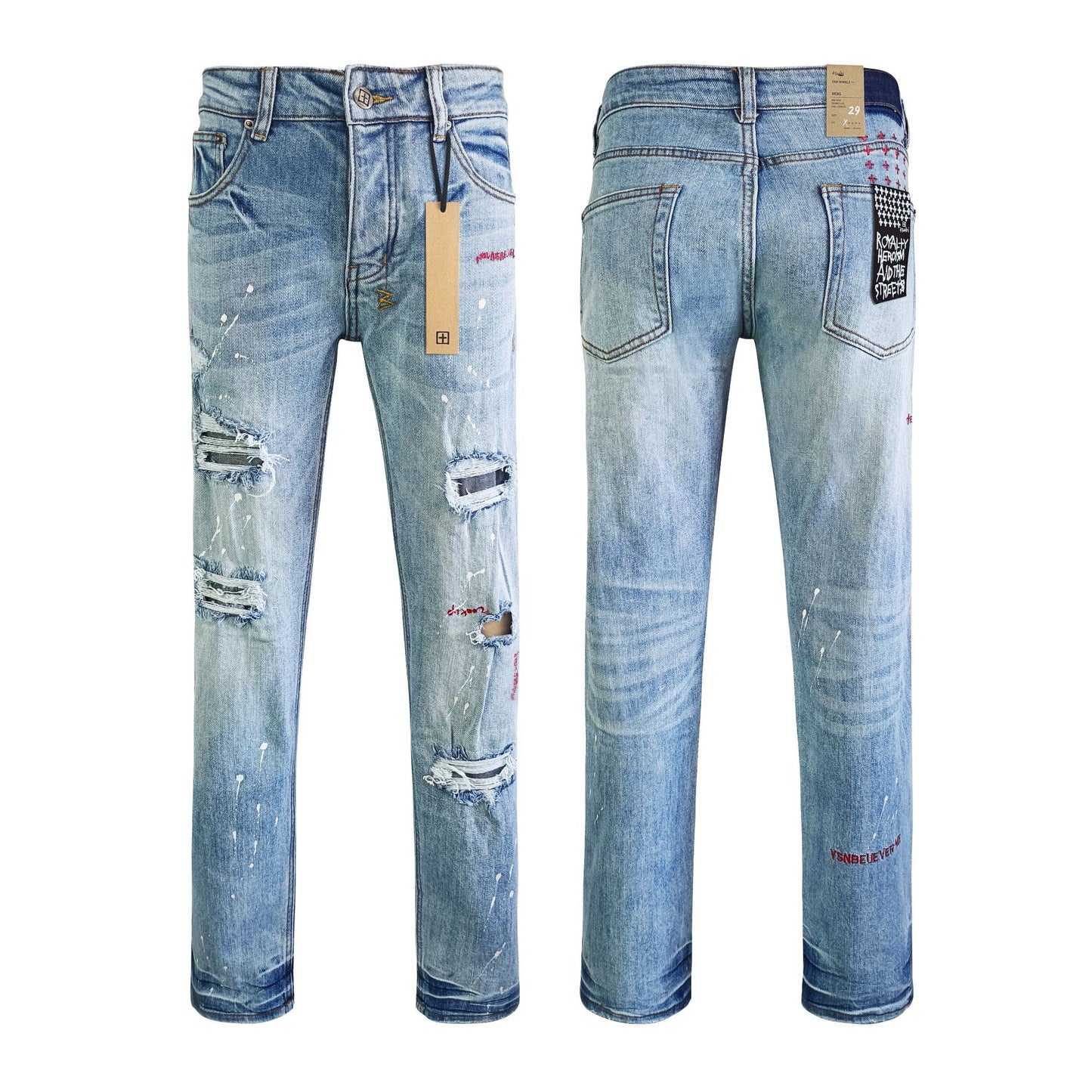 KSB901 Jeans straight-leg Ripped Stretch American High Street Casual Men's Jeans