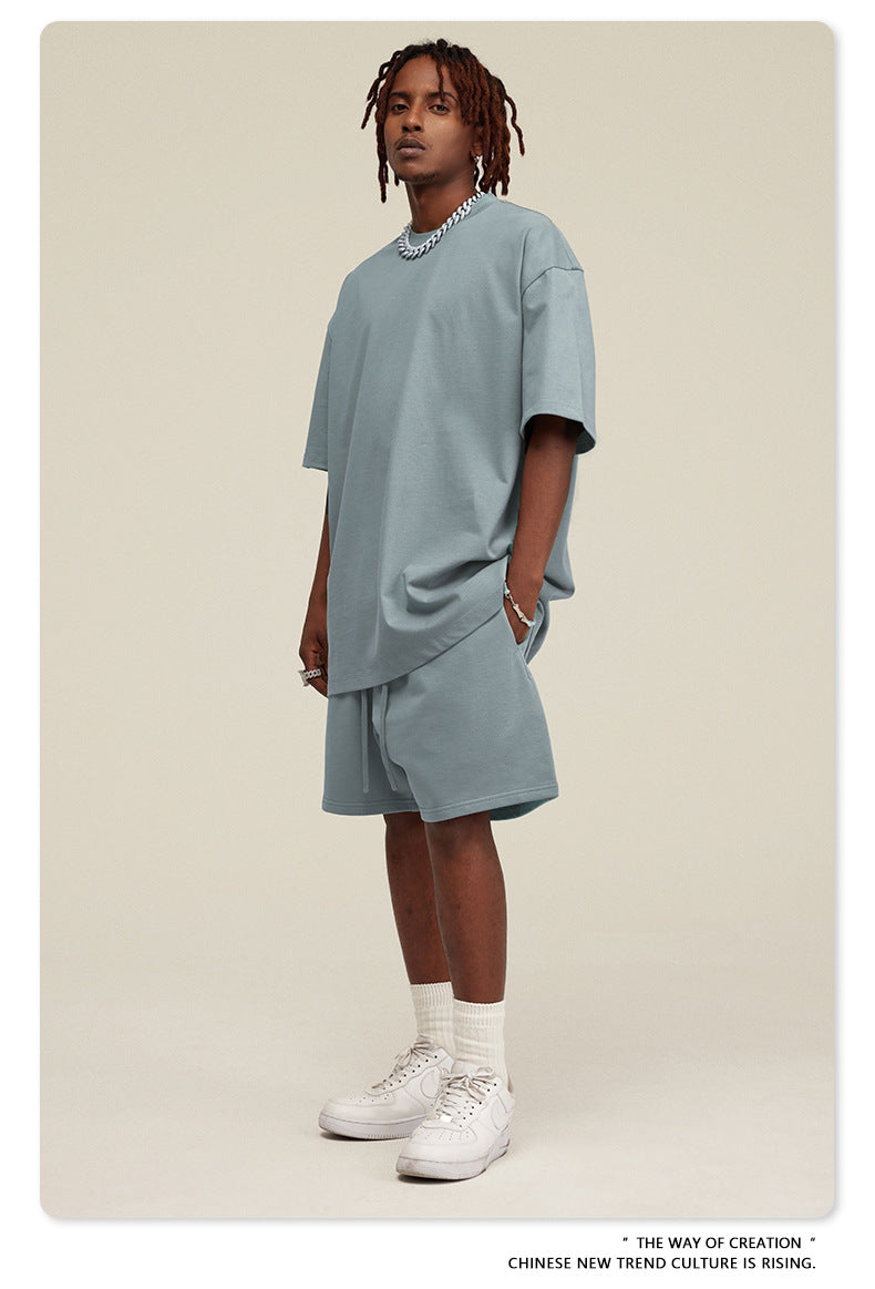 Be Men's 2024 Spring and Summer 305G Heavy T-shirt Men's American Cotton Fashion Brand Solid Color Short Sleeve Teen T-shirt