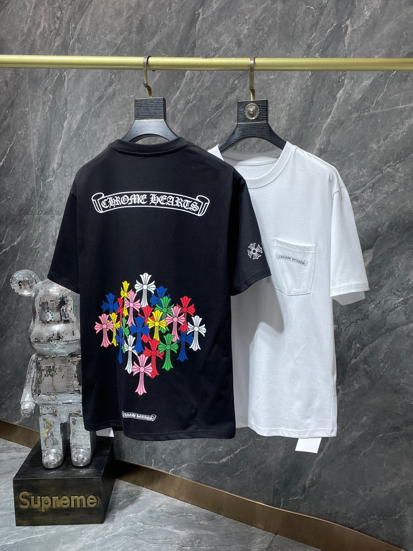 Chrome Hearts Letter Colorful Cross Flower Arm Double Yarn Short Sleeve T-Shirt for Men