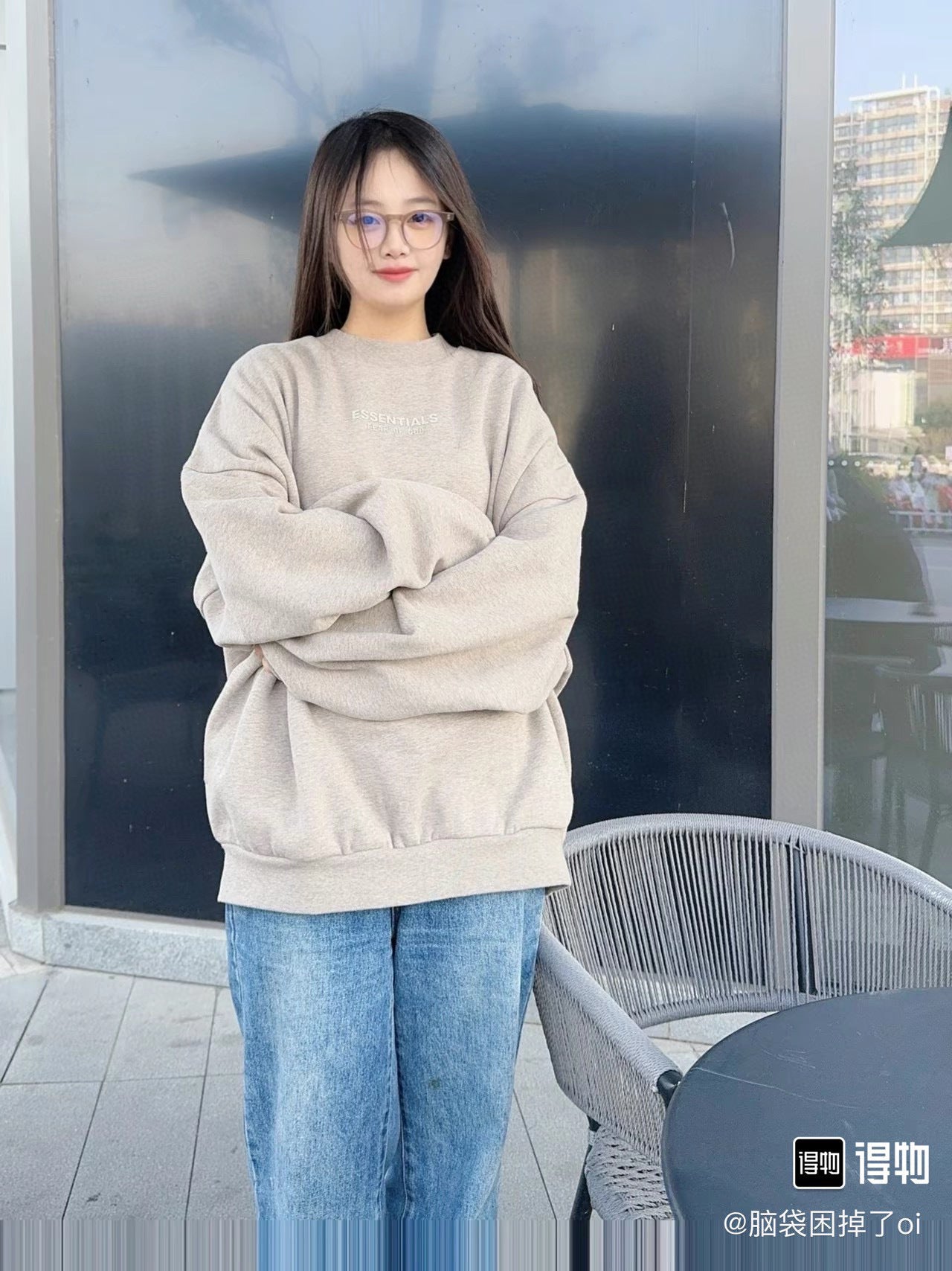 ESS Letter Fog Loose Fleece-lined Crew Neck Pullover Sweatshirt American Fashion Brand Men