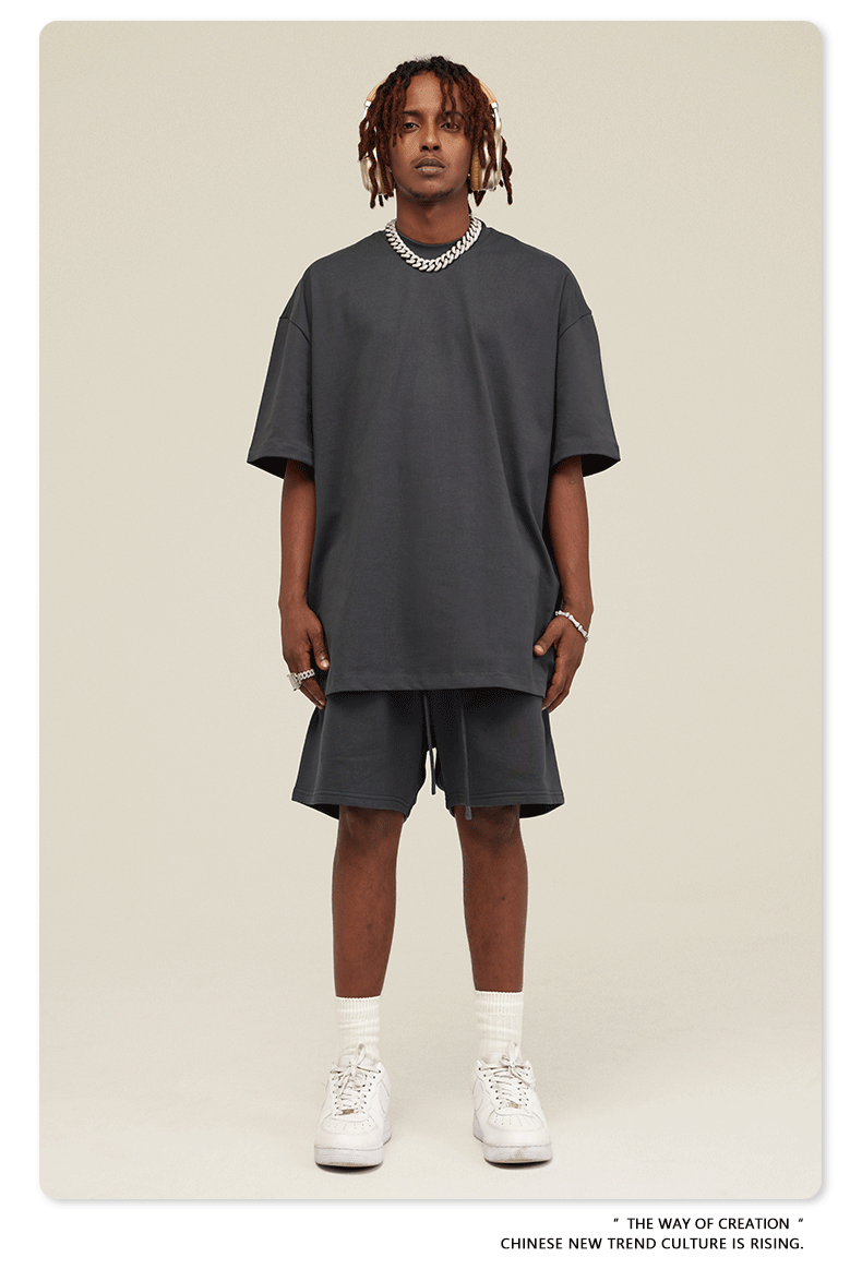 Be Men's 2024 Spring and Summer 305G Heavy T-shirt Men's American Cotton Fashion Brand Solid Color Short Sleeve Teen T-shirt