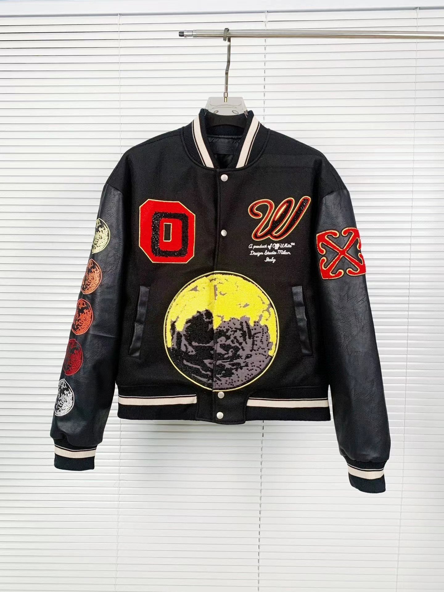 Off-White Patchwork Baseball Jacket Unisex Youth Street Fashion Jacket Coat
