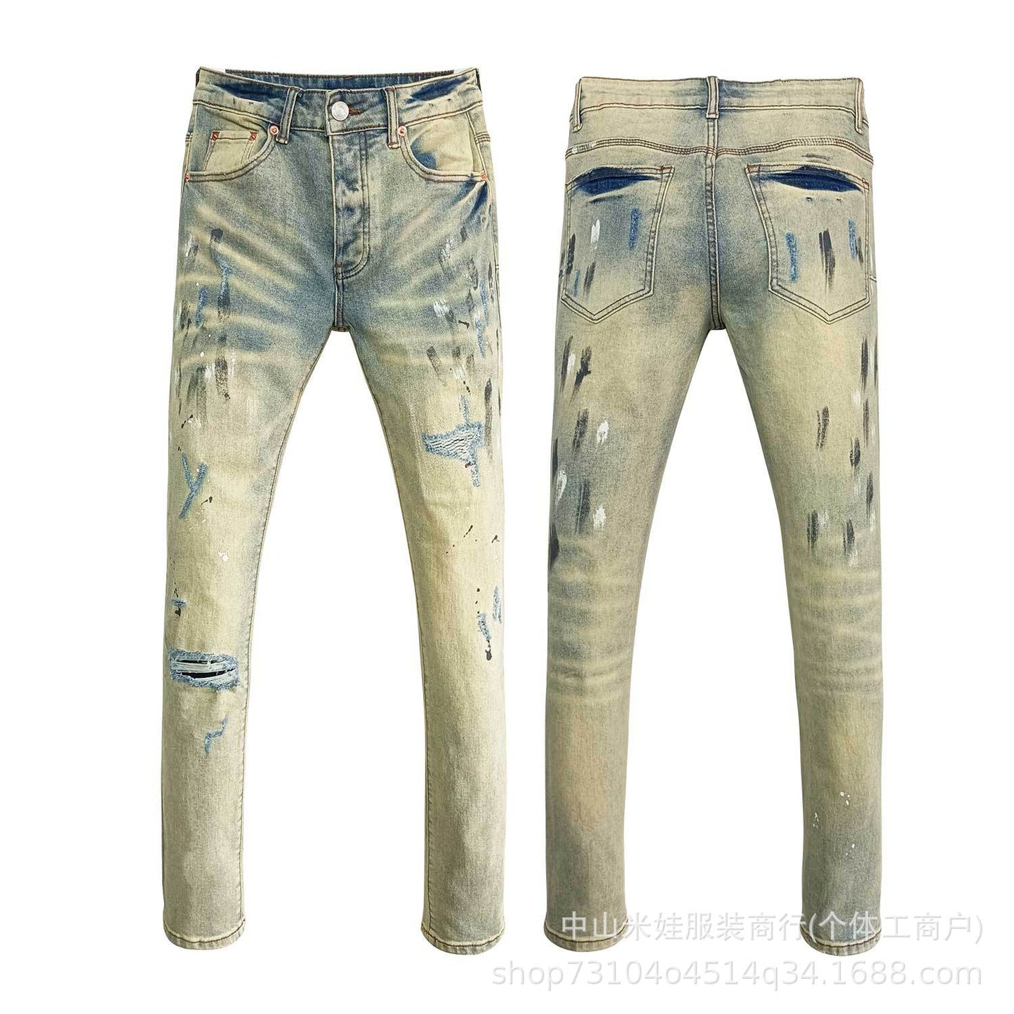 Pp6601 Purple Jeans American Style Hip Hop Ripped Jeans