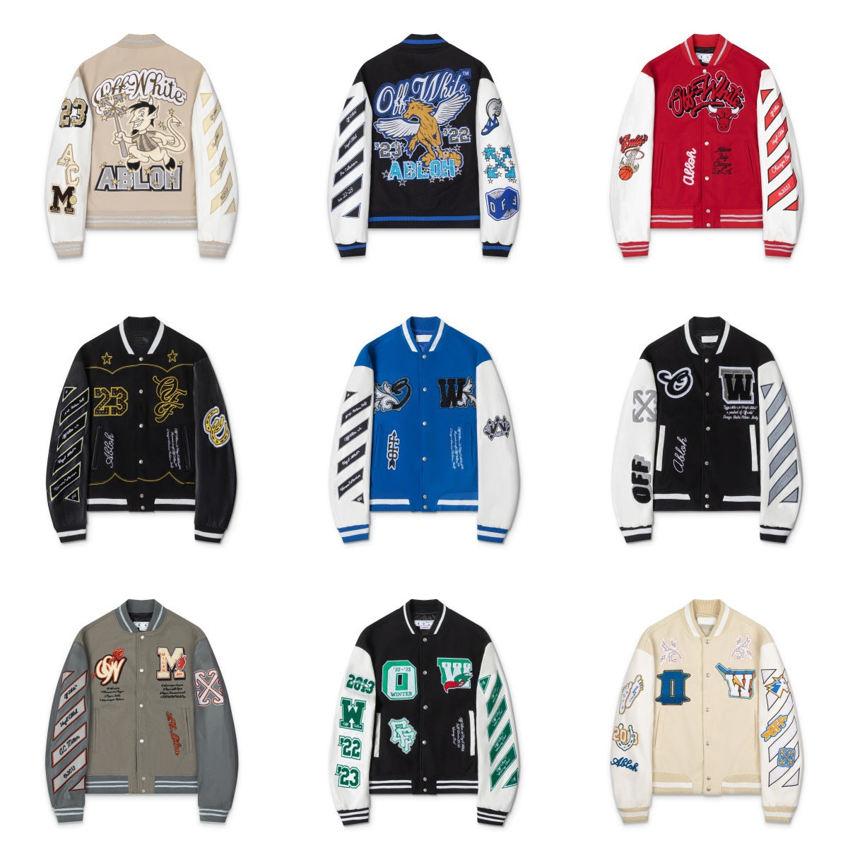 Off-White Patchwork Baseball Jacket Unisex Youth Street Fashion Jacket Coat
