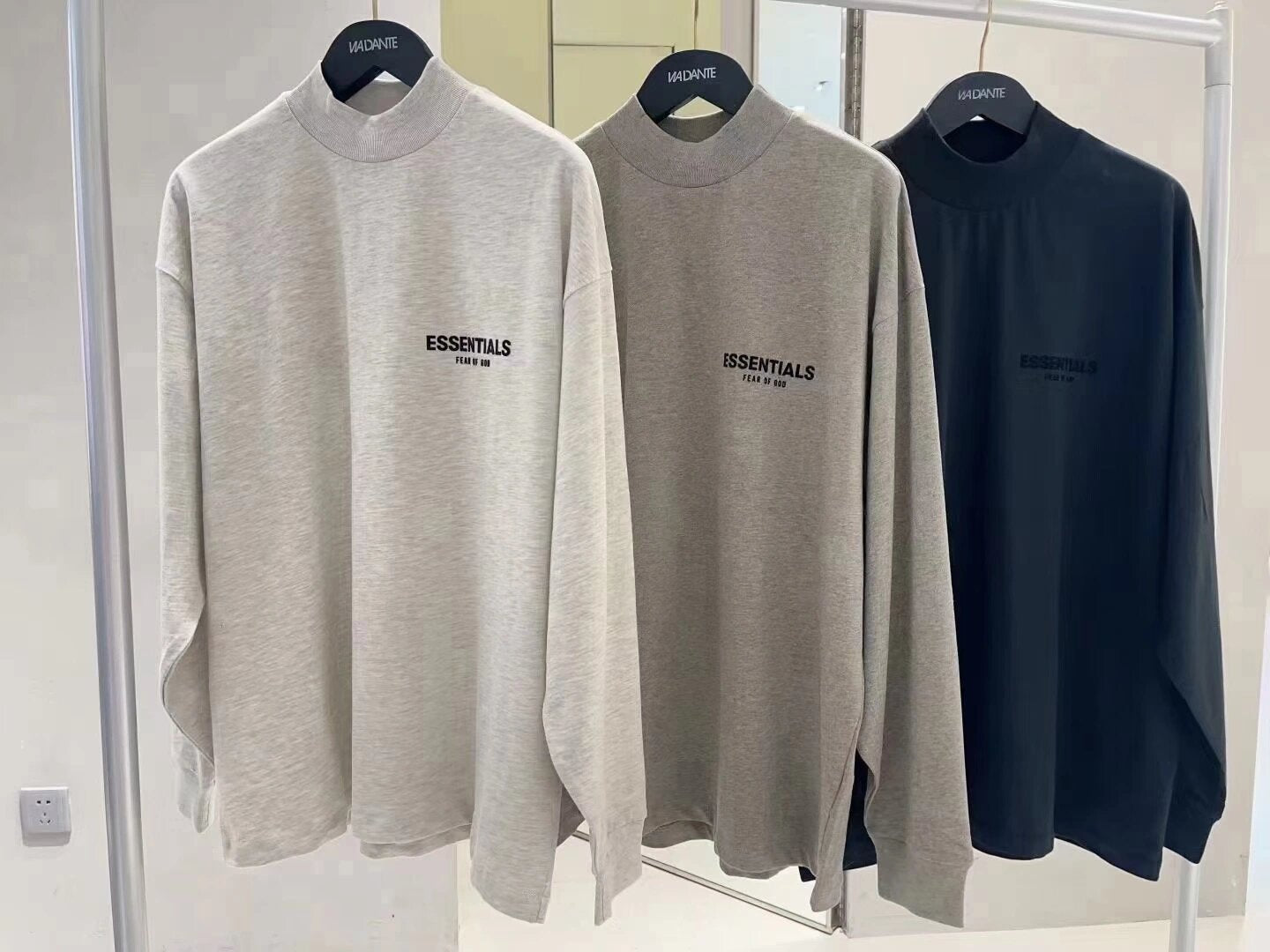 Top Essentials Flocking Letter Crew Neck 100% Cotton Long Sleeve T-shirt Fog Men and Women